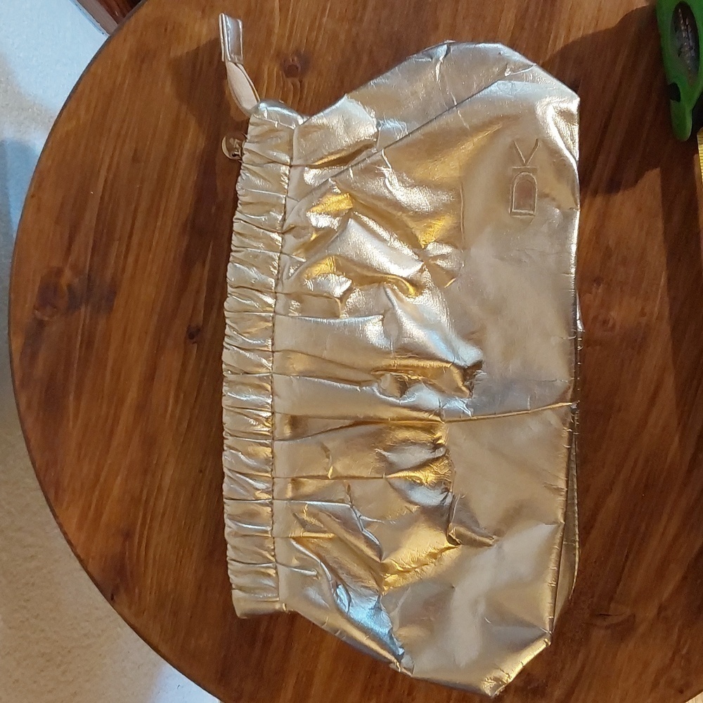 Donna Karan |Womens Shiny Gold Soft Evening Elegant Clutch Purse Bag Large